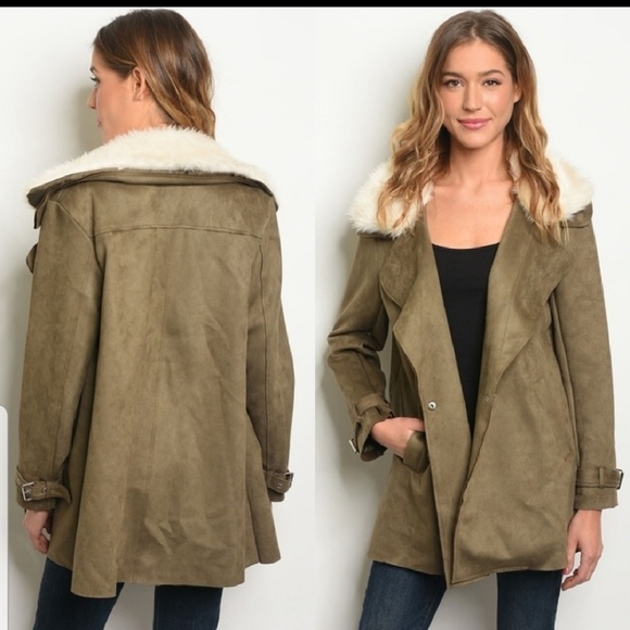 Gorgeous Olive Green Suede Coat - Picture 2 of 3